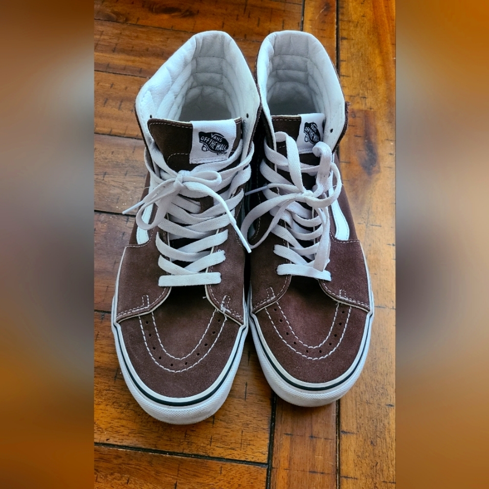 Vans Brown High-Top Sz. 10 Sneakers with Suede Upper Custom Tiki Design